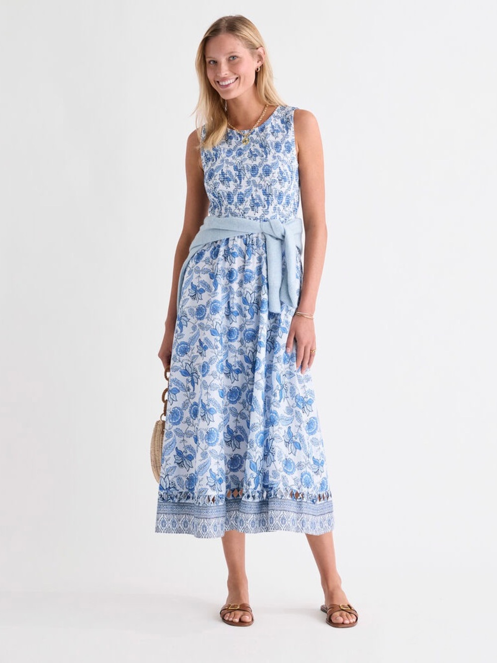 Vineyard Vines “Ellen”Blue and White Floral Midi Dress